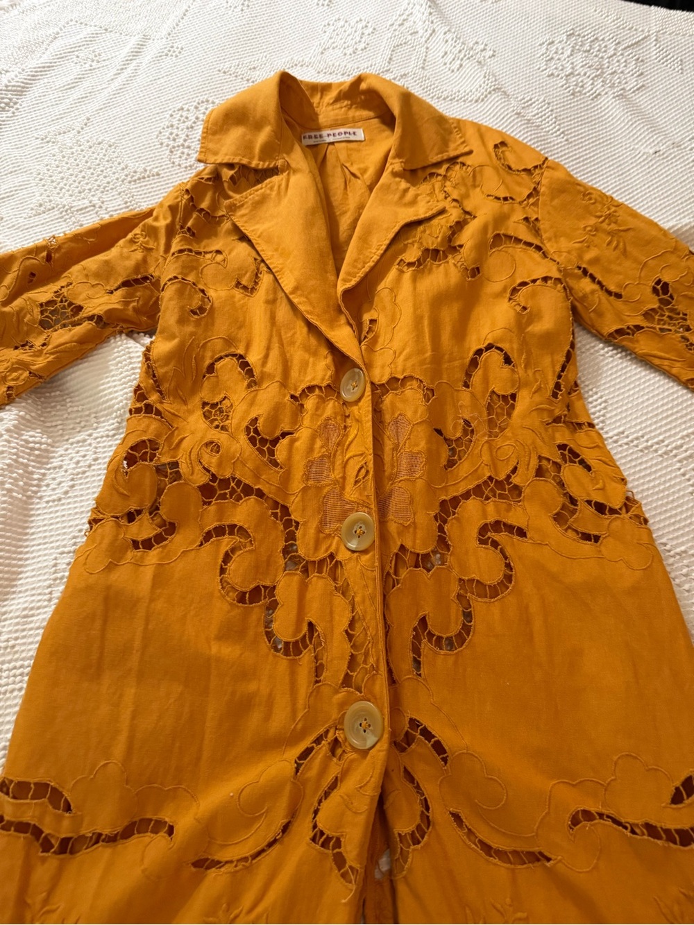 Free People Suzanna Autumn marigold eyelet Cotton Duster size Med - Picture 8 of 13
